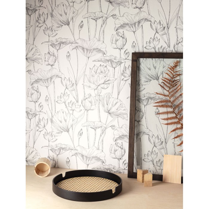 Papeldecor|Papier peint floral blanc et noir fleurs provençales|Papier Peint