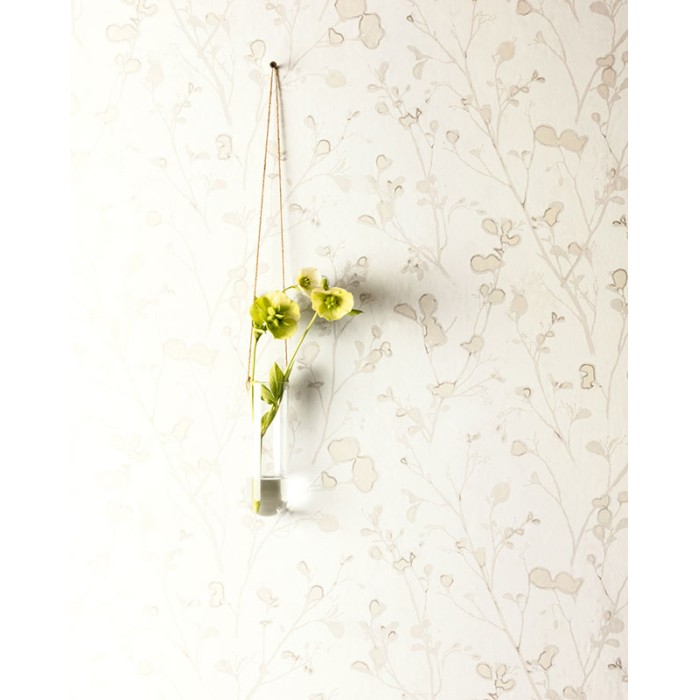 Papeldecor|Papier peint floral aquarelle blanc crème avec brillance|Papier Peint