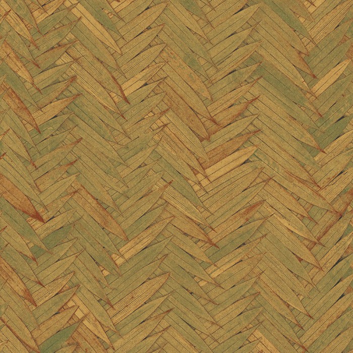 Papel pintado fondo espigado con hojas de palmera verde y marrón -  222-2542