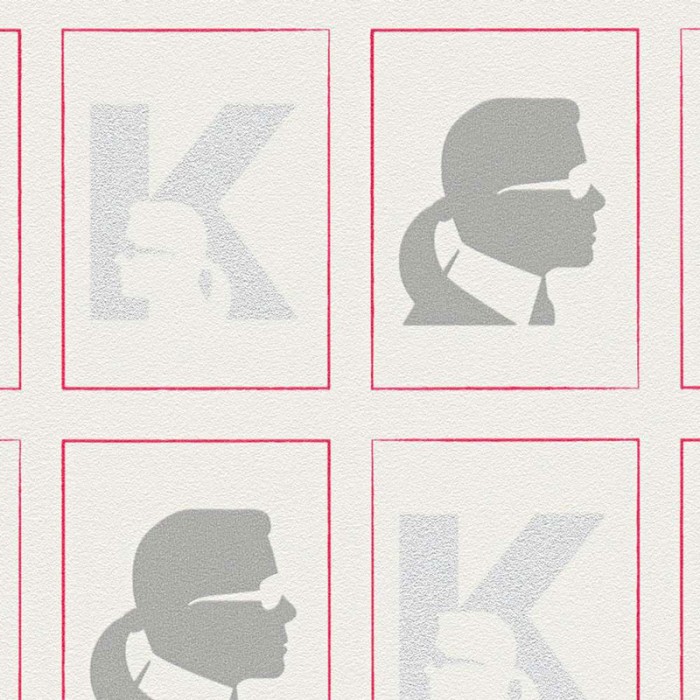 As Creation|Papier Peint logos Karl Lagerfeld blanc gris et rouge|Figuratif
