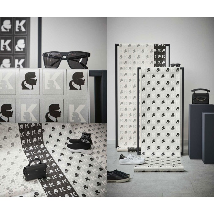 As Creation|Tapete Logo von Karl Lagerfeld in Weiß und Grau|Figurative