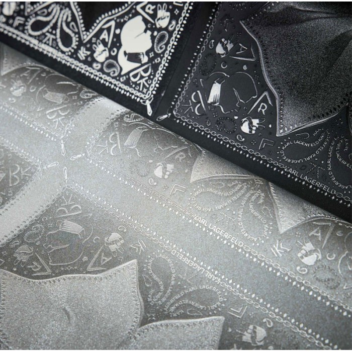 As Creation|Tapete Schleifen Karl Lagerfeld metallisches Grau|Damast