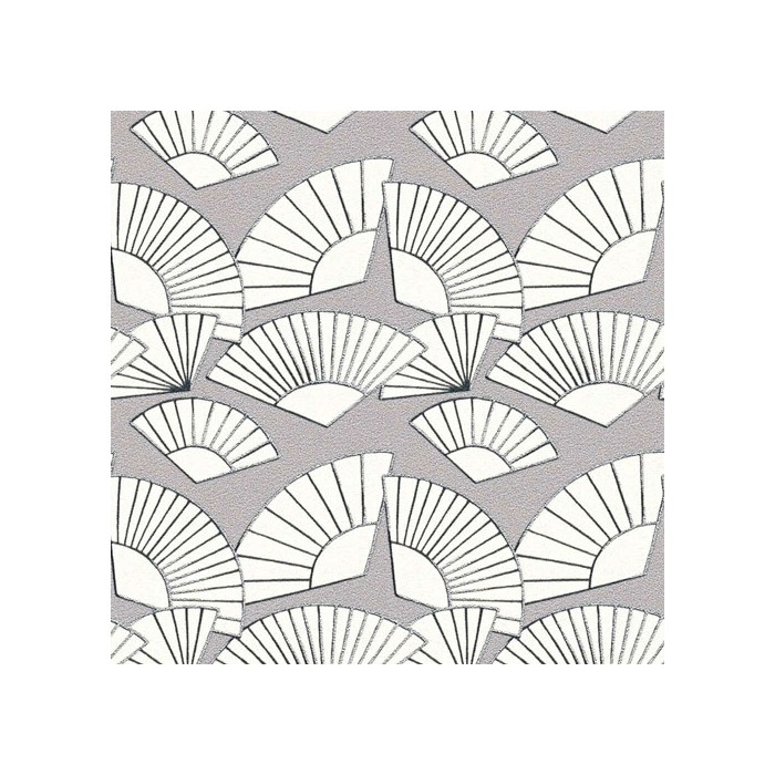 As Creation|Papel Pintado abanicos gris blanco y perfiles plateados|Art Deco