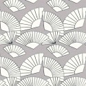 As Creation|Papel Pintado abanicos gris blanco y perfiles plateados|Art Deco