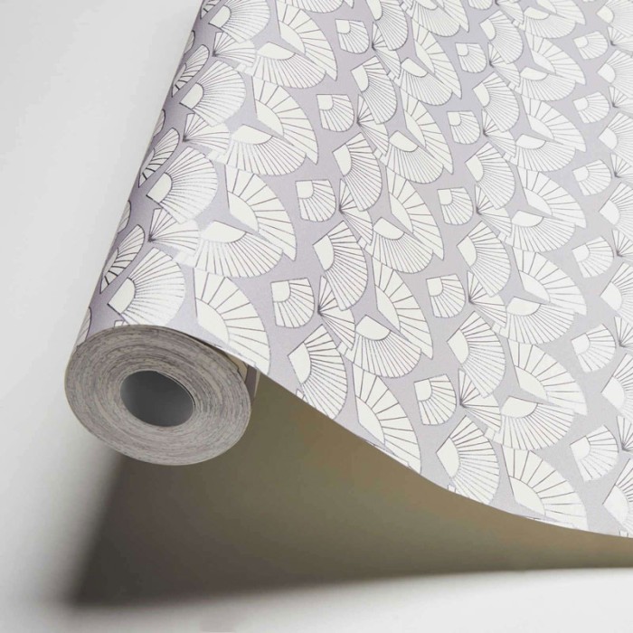 As Creation|Papel Pintado abanicos gris blanco y perfiles plateados|Art Deco