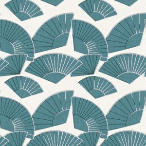 Caselio|Modern Art Deco wallpaper in petrol blue and gold|Art Deco