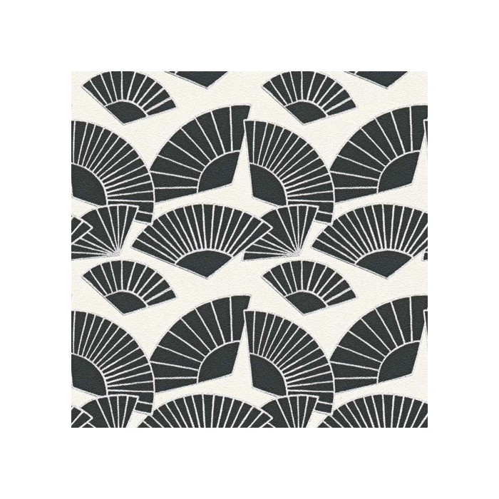 As Creation|Papel Pintado abanicos Karl Lagerfeld blanco y plateado|Papel Pintado