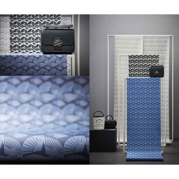 As Creation|Tapete Fächer Karl Lagerfeld blau und silber|Art Deco