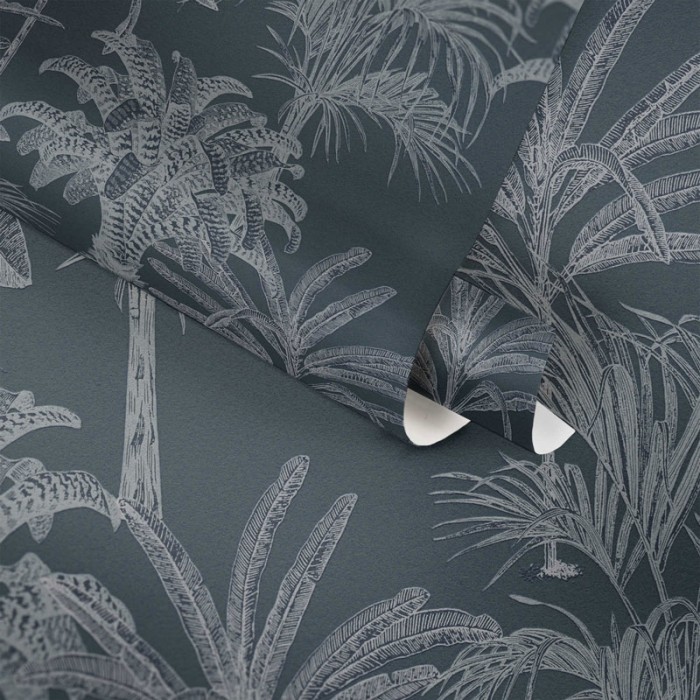 Papel Pintado estilo colonial con palmeras negro y gris - As Creation Change Is Good 379832