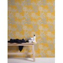 As Creation|Wallpaper mustard with embossed grey palm trees|Wallpaper