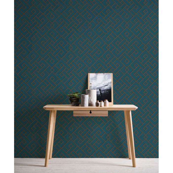 As Creation|Wallpaper metallic green with geometric pattern|Wallpaper