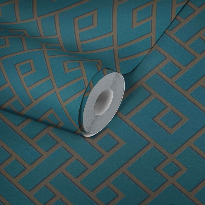 As Creation|Wallpaper metallic green with geometric pattern|Wallpaper