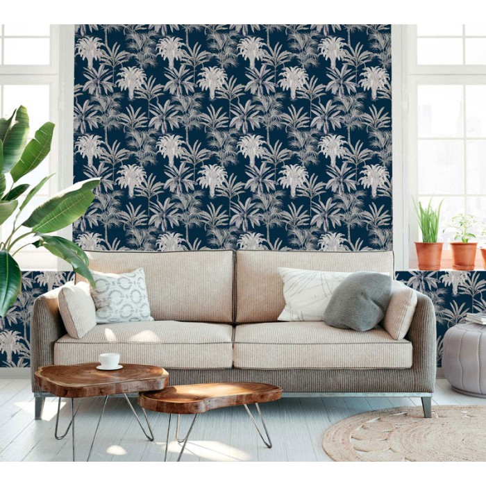 Papeldecor|Tapete tropisches Palmenblau-Grau|Tapeten