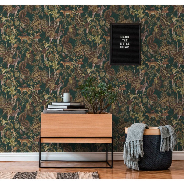 Papeldecor|Tapete Dschungeltiere grüner Hintergrund|Tapeten