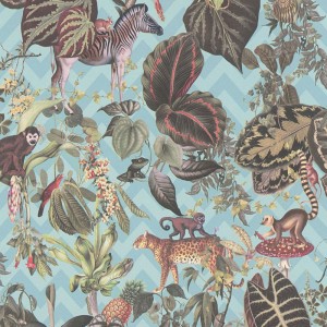 Caselio|Papier peint plantes hawaïennes exotiques vert kaki|Tropical
