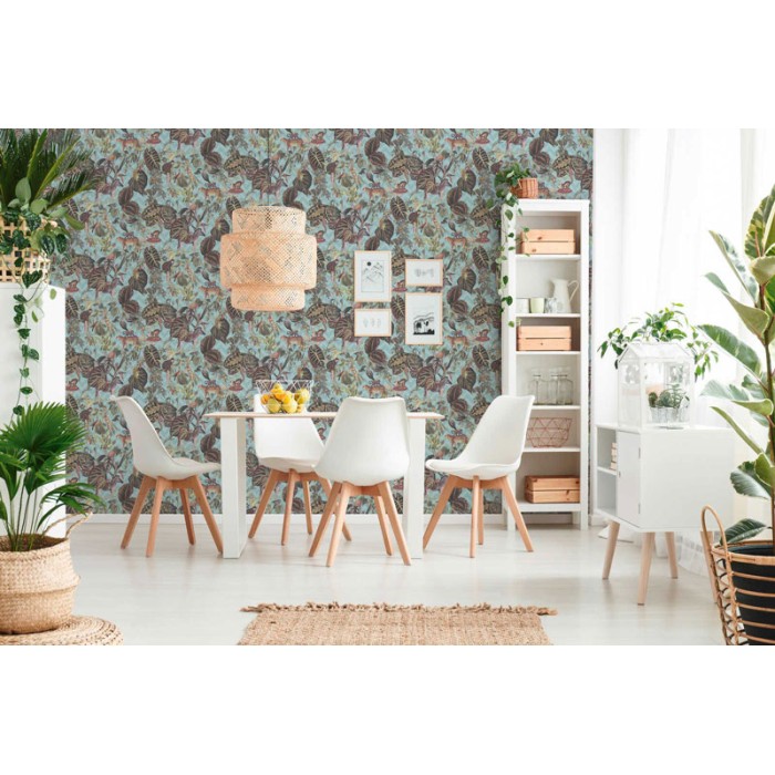 Papeldecor|Papel Pintado floral selva animales alegre|Papel Pintado