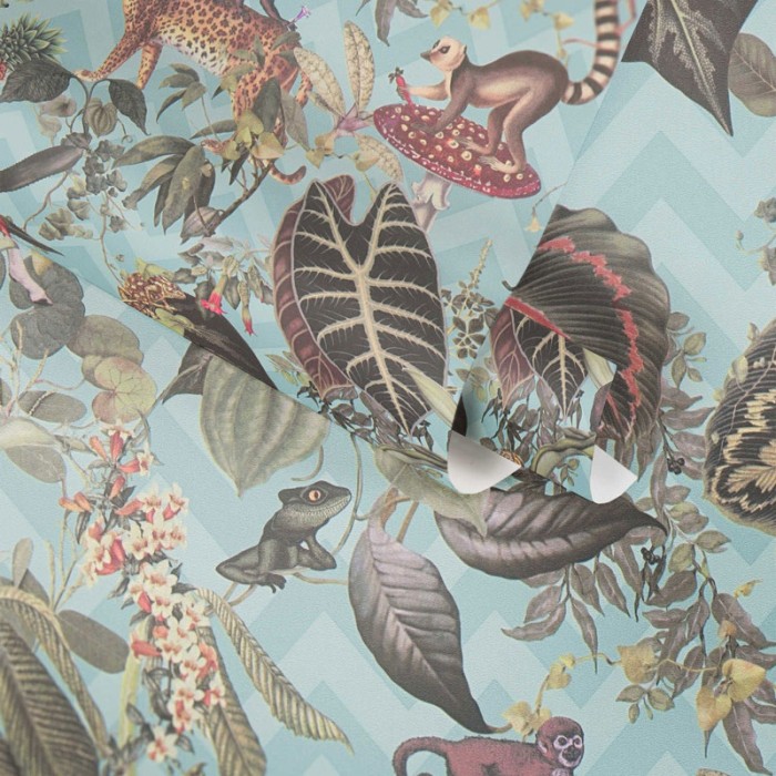 Papeldecor|Floral jungle wallpaper with cheerful animals|Wallpaper