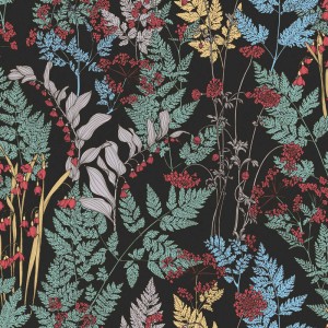 Architects Paper|Aquarell-Blumentapete mit bordeauxrotem Hintergrund|Blumen