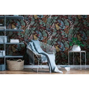 Architects Paper|Aquarell-Blumentapete mit bordeauxrotem Hintergrund|Blumen 2