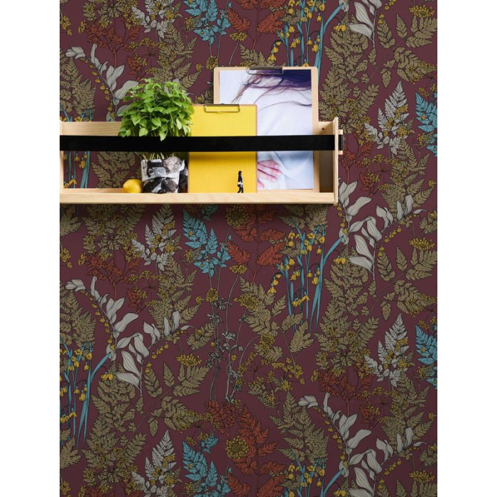 Architects Paper|Florale Tapete Wildblumen gezeichnet auf rotem Hintergrund|Tapeten