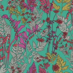 Architects Paper|Papier peint floral avec feuilles sauvages sur fond vert|Floral