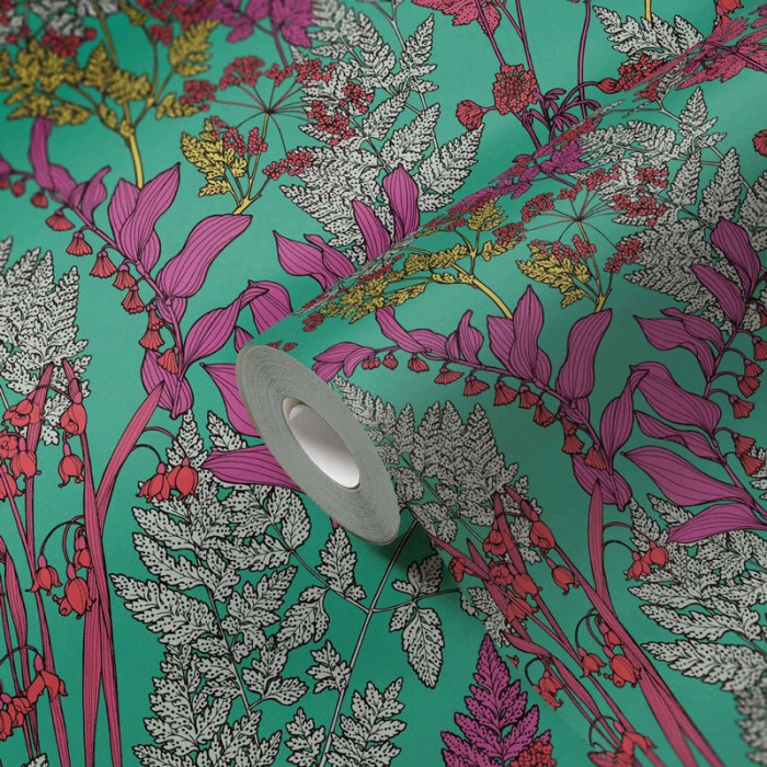 Architects Paper|Skandinavische Blumentapete mit gezeichnetem Muster grün|Blumen