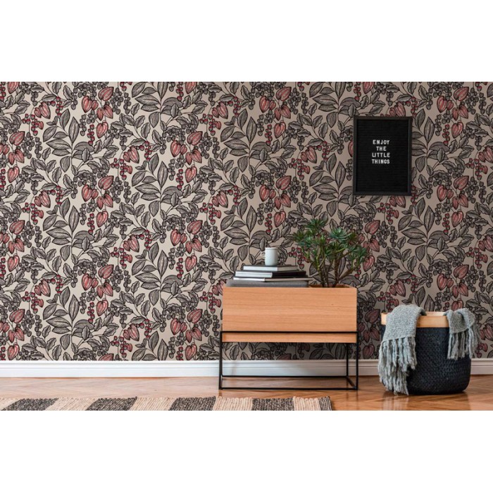 Architects Paper|Papel pintado floral estilo nórdico fondo marrón|Floral