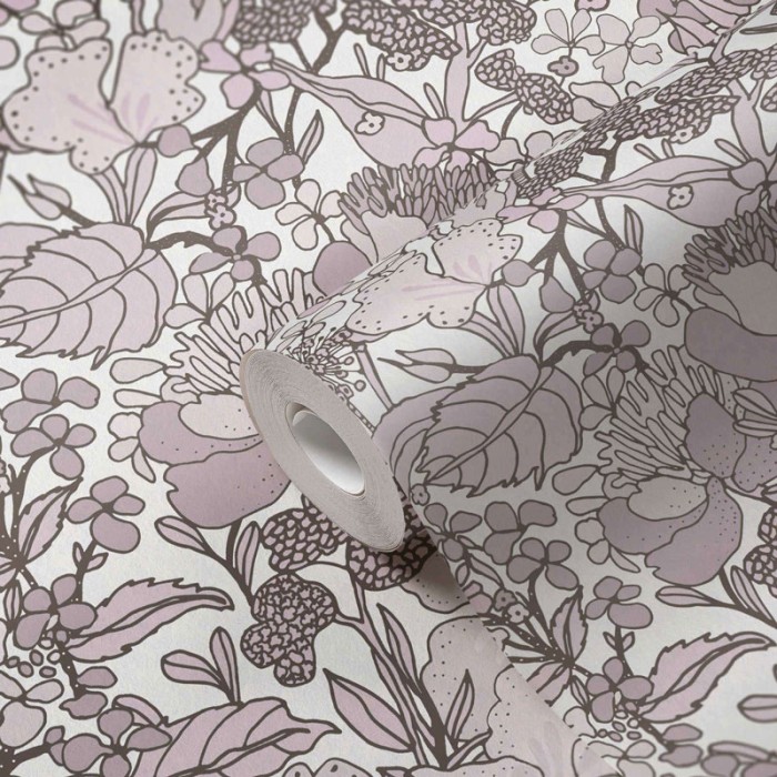 Architects Paper|Blumentapete mit gezeichnetem Muster beige grau und cremeweiß|Tapeten