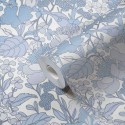 Architects Paper|Papel pintado floral estilo retro azul y blanco|Papel Pintado
