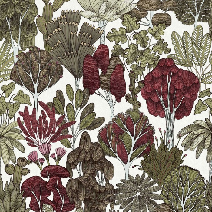 Architects Paper|Papel pintado palmeras y árboles minimalista verde y blanco|Floral