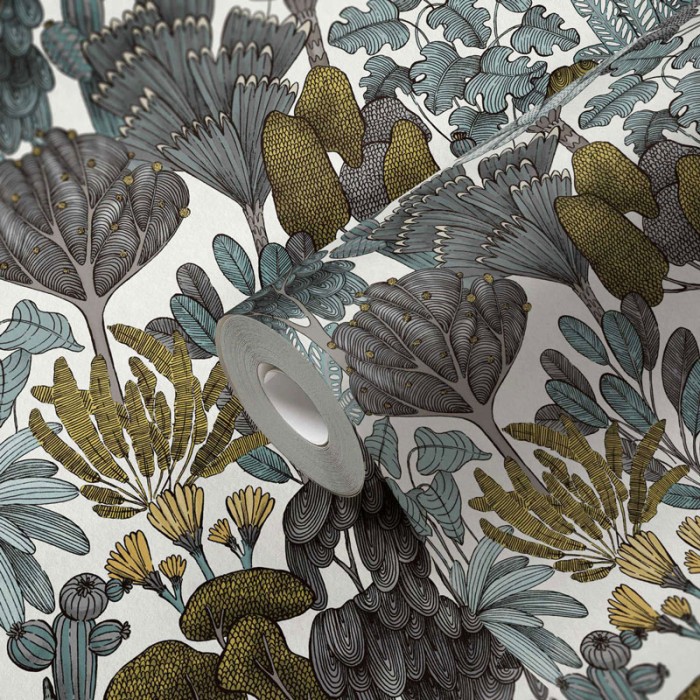 Architects Paper|Papel pintado moderno bosque de árboles gris y verde|Floral