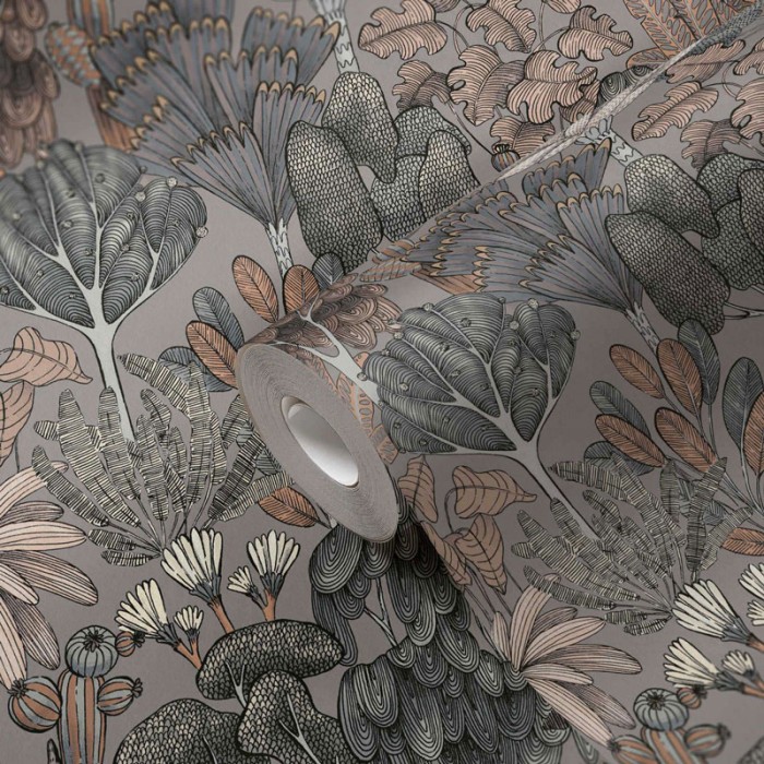 Papel pintado árboles dibujados tonos gris beige - Architects Paper Floral Impresion 377574