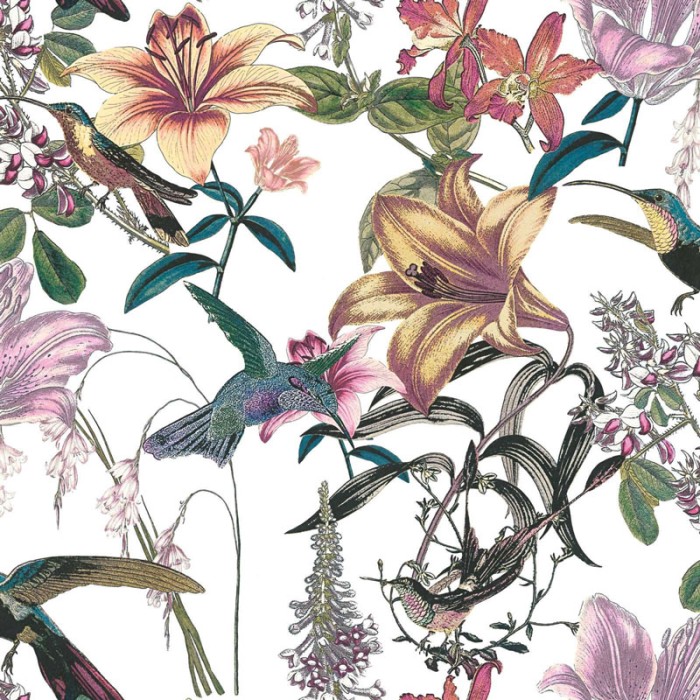 Papel pintado floral romántico con colibríes - Architects Paper Jungle Chic 377011