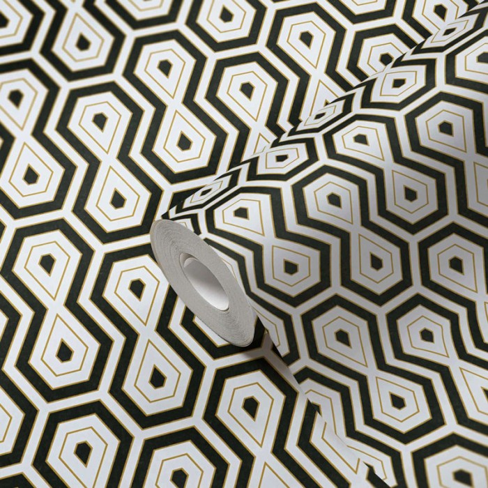 Architects Paper|Retro wallpaper with geometric pattern in black and white|Retro