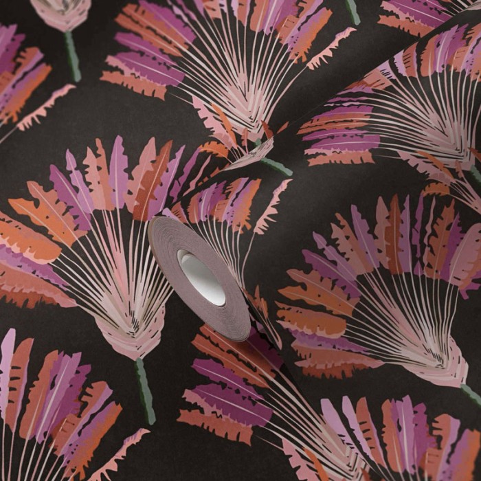 Architects Paper|Modern black wallpaper with purple palm trees|Floral