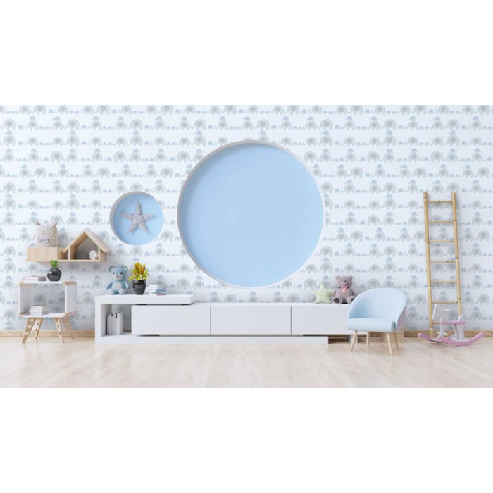 As Creation|Papier Peint pour enfants crèche d'éléphants fond blanc|Enfants