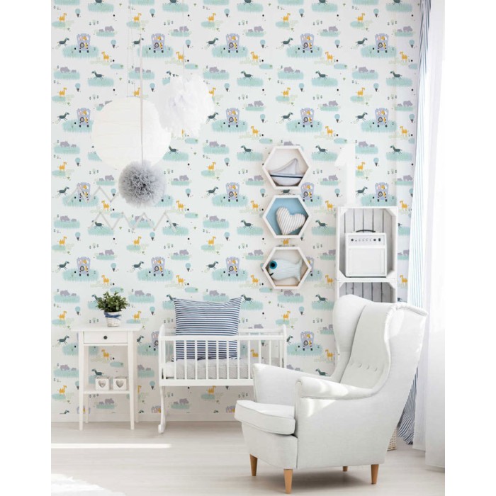 As Creation|Wallpaper children's safari room with animals|Children's
