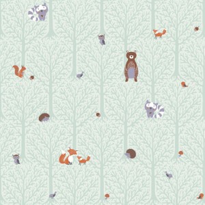 As Creation|Wallpaper children's wallpaper with forest flowers and animals|Children's