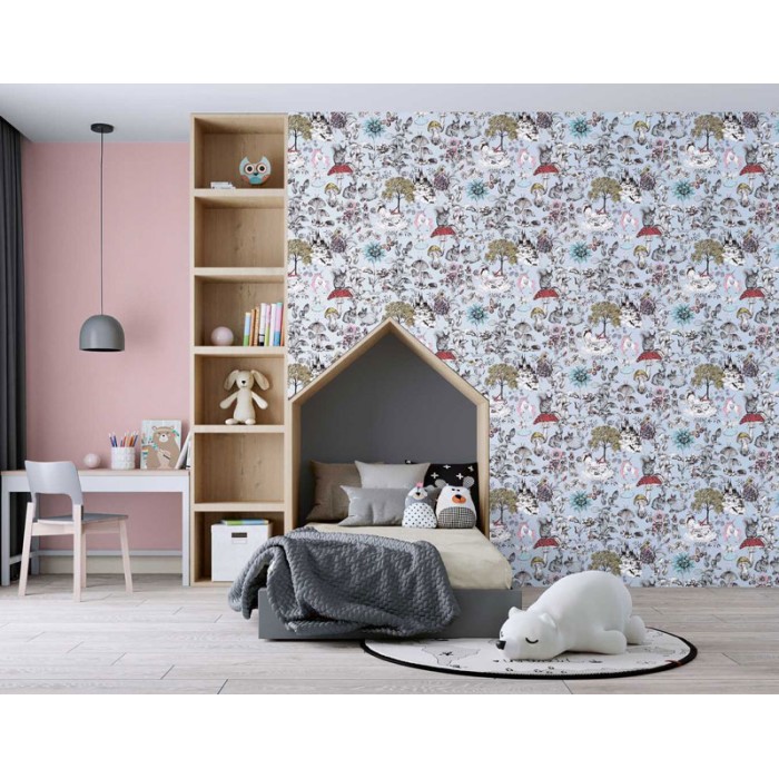 As Creation|Tapete Kinder Waldtiere grauer Hintergrund|Kindertapete