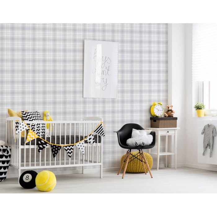 As Creation|Wallpaper children's tartan squares in gray and beige|Children's