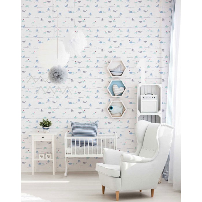 As Creation|Wallpaper children's wallpaper with whales and marine animals|Children's
