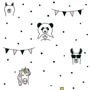 As Creation|Papier Peint pour enfants avec étoiles et animaux sur fond blanc|Enfants