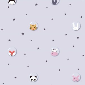As Creation|Papier Peint pour enfants avec étoiles et animaux sur fond blanc|Enfants