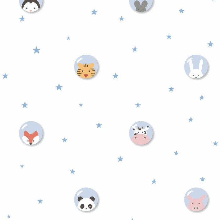 As Creation|Papel Pintado infantil estrellas y animales fondo blanco|Infantil