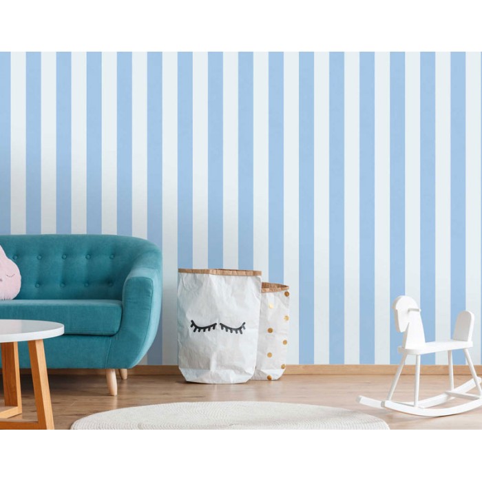 As Creation|Wallpaper for children with blue and white stripes|Children's