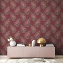 As Creation|Papier Peint baroque rouge avec plumes dorées|Art Déco