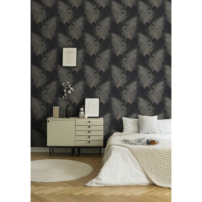 As Creation|Tapete im Barockstil mit roten und goldenen Federn|Art Deco