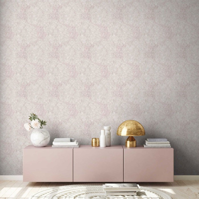 As Creation|Papier Peint damas rose vieilli et crème|Papier Peint