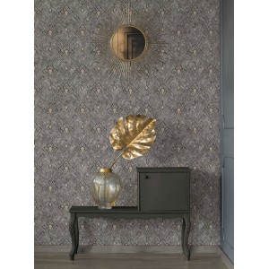Caselio|Art-Déco-Tapete mit Muscheln in Grün und Gold|Art Deco 2