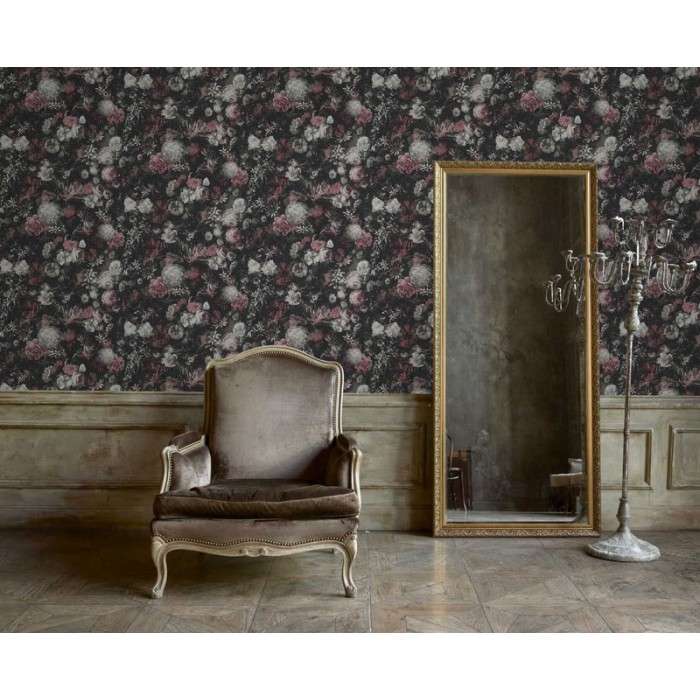 As Creation|Tapete Vintage-Ölgemälde von schwarzen Blumen|Tapeten